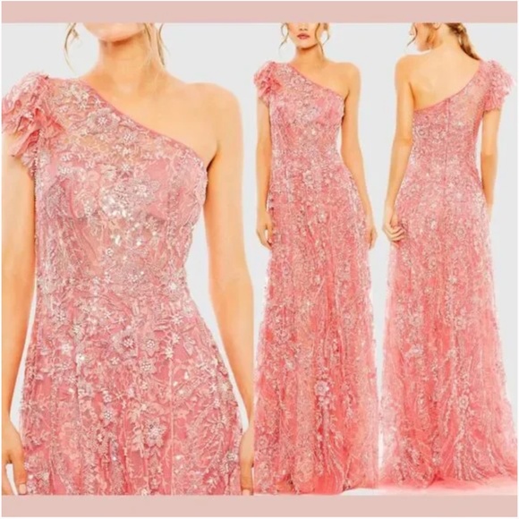 Mac Duggal One Shoulder Flutter Sleeve Embellished Gown - Picture 1 of 15
